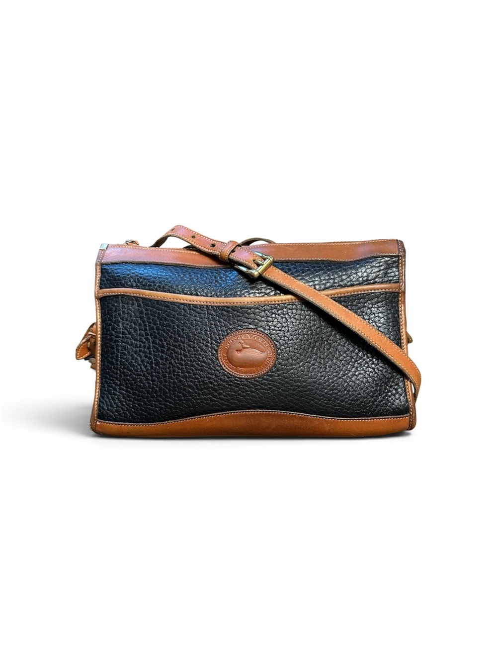 Dooney & Bourke Vntg Black Camel Pebbled Leather Crossbody Bag Brass Hardware